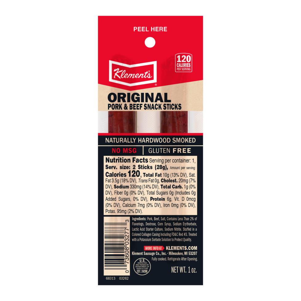 1 Oz Original Pork And Beef Snack Sticks Klements