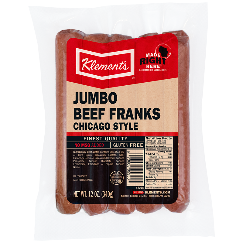 12 OZ Jumbo Beef Franks Chicago Style