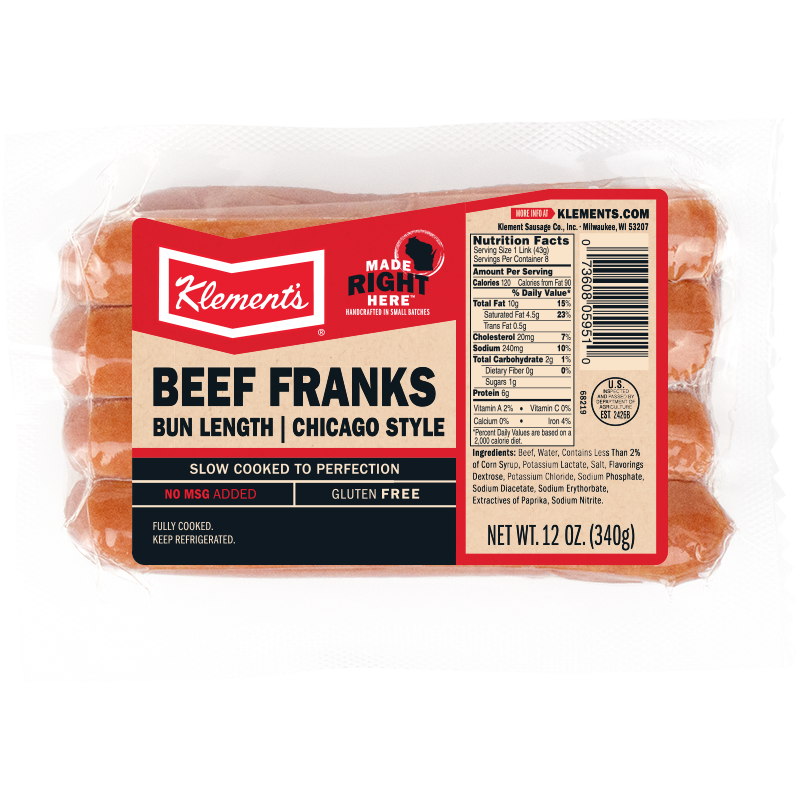12 OZ Bun Length Beef Franks Chicago Style